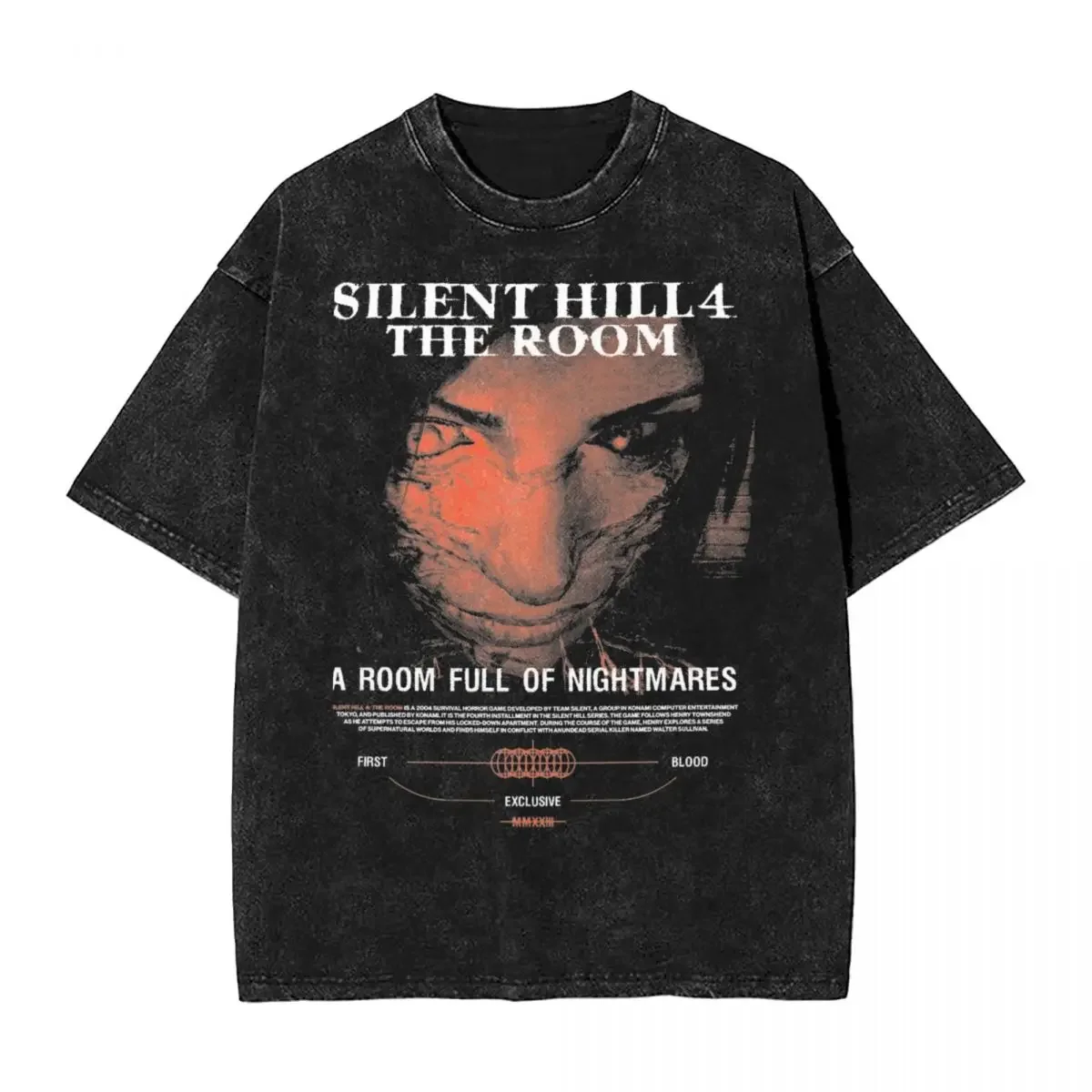 

Washed T Shirt Silent Hill 4 Hip Hop Vintage T-Shirts Oversize Streetwear 100% Cotton Summer Tops Tees Men Women