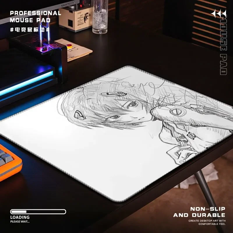 Japanese Anime Girl Sketch Glass Gaming Mouse Pad Smooth Frosted Surface Desk Mat Tempered Upgrade FPS Office Mousepad Esports
