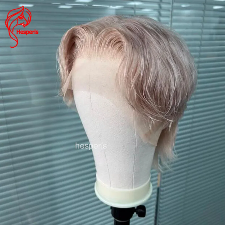 Hesperis Short Pixie Cut Human Hair Wig Pre Plucked Transparent Full Lace Wig For Men Cosplay &Daily Wear Pre Styled Colored