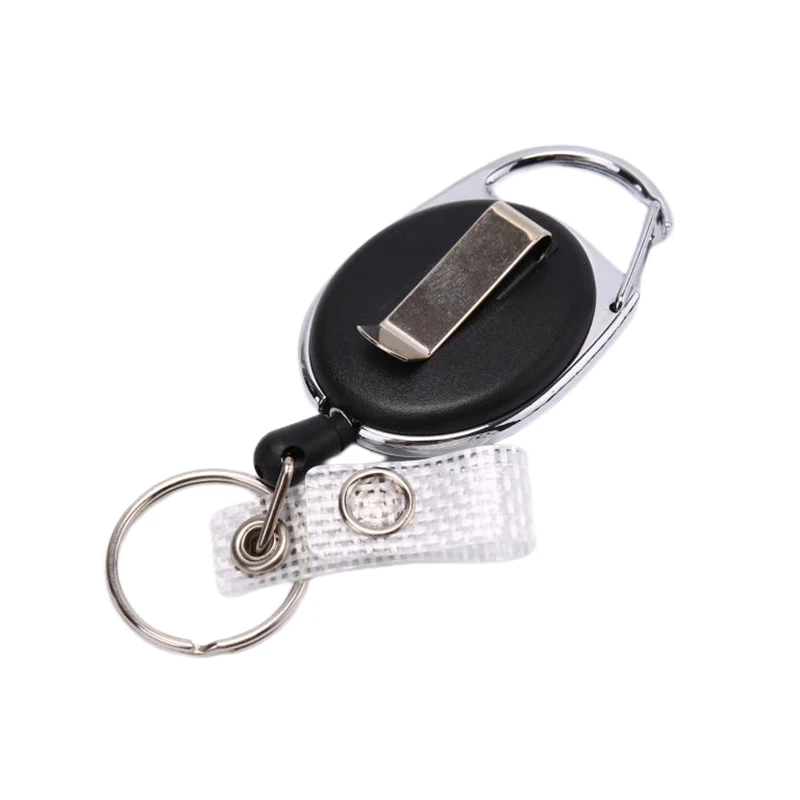 △ 1PC Black Wire Rope Keychain Keyring Steel Cord 60cm Retractable ID Card Holder