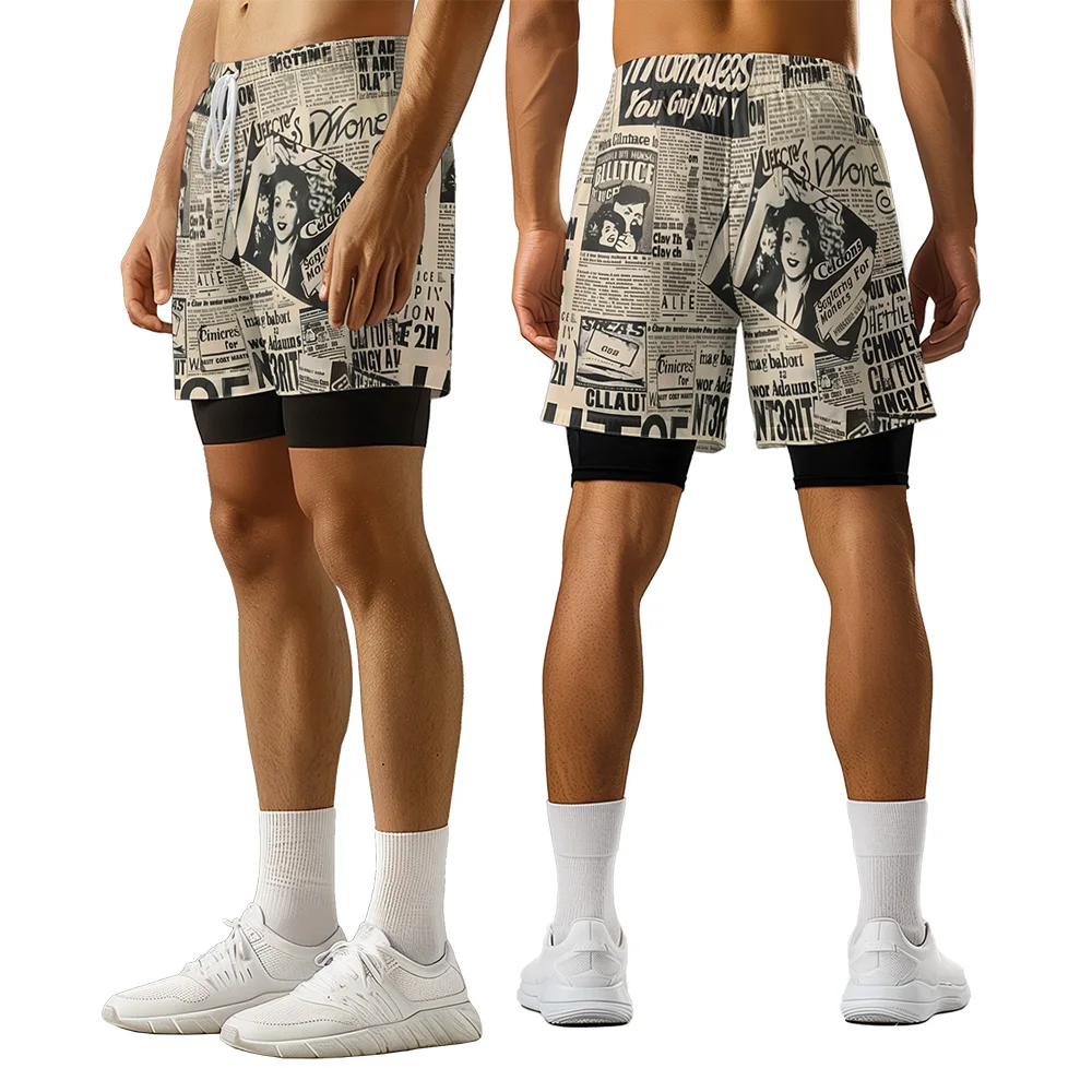 

Original design vintage newspaper Summer 3D Advanced Print Casual trend Sports High Street basketball shorts men shorts