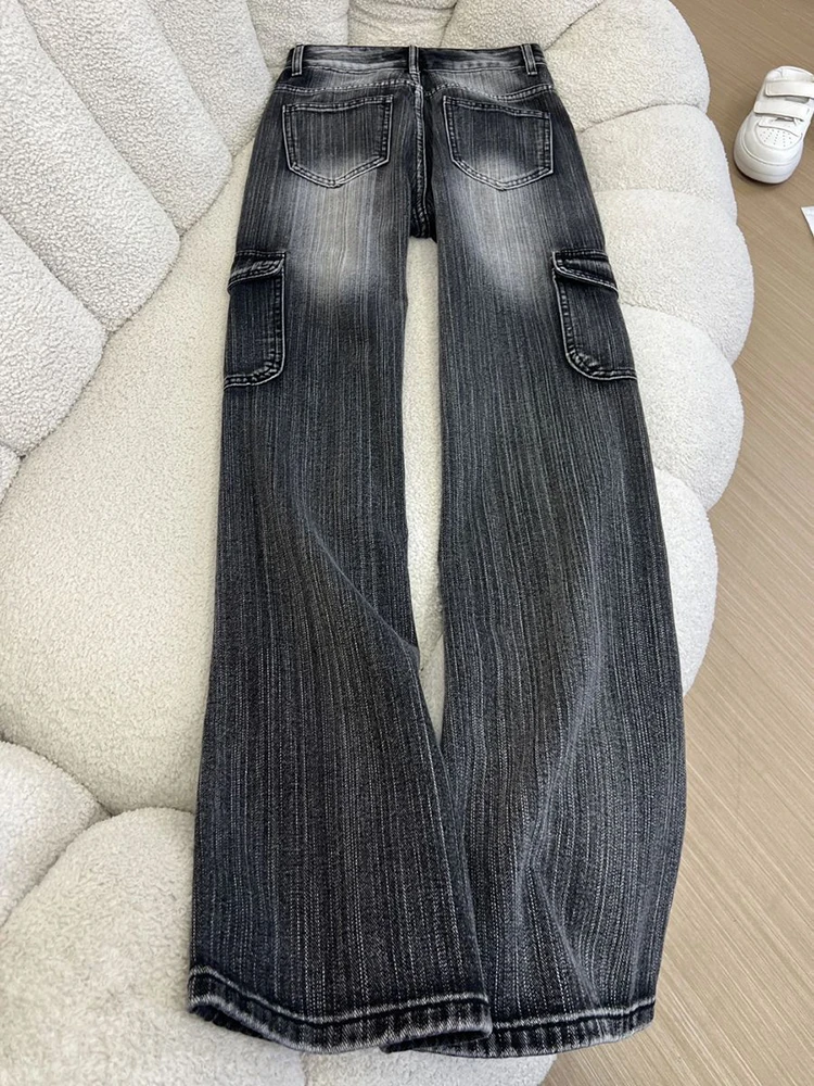 Vintage Casual Bootcut Jeans Women Loose Casual Pockets High Waist Denim Pants Preppy Female Spring Retro Wide Leg Trouser New