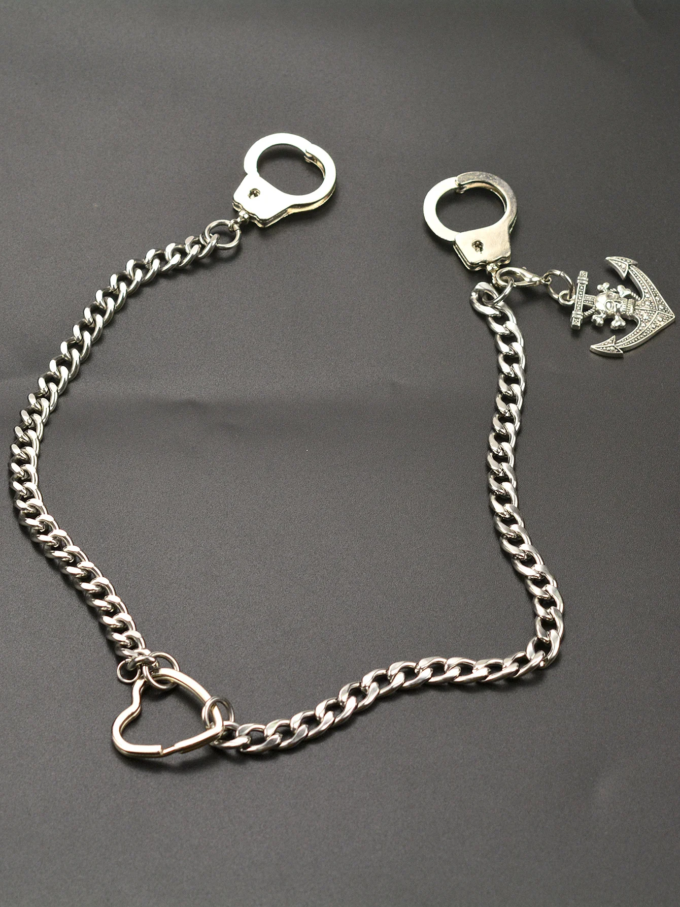 

23 inch long Cuban Miami stainless steel link jean trouses key chain street dance necklace choker hand cuff skull heart keyring