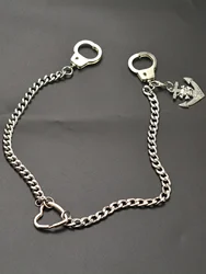 23 inch long Cuban Miami stainless steel link jean trouses key chain  street dance necklace choker hand cuff skull heart keyring