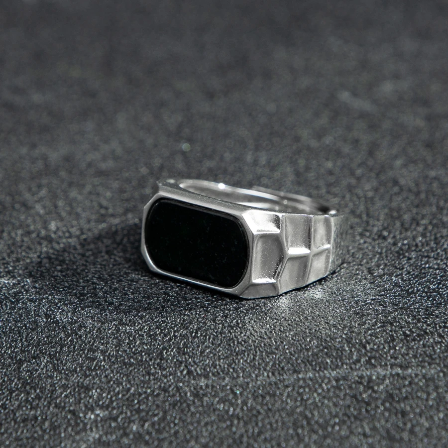 

TIMESWIND Trendy Natural A-type Jade Black Saddle Ring S925 Silver Adjustable Men Jewelry with Certificate