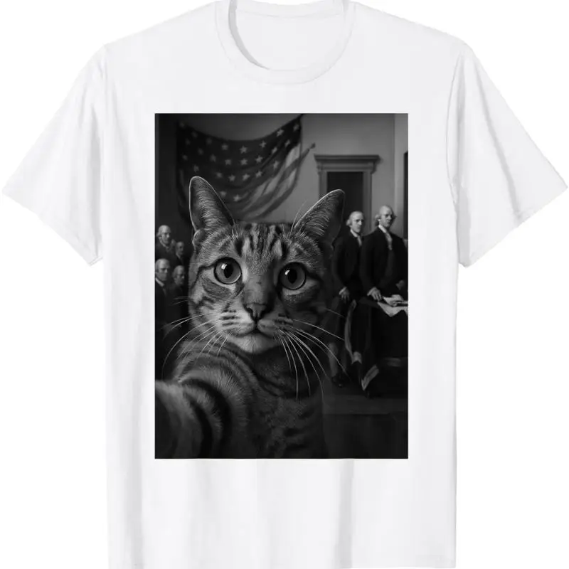 Camiseta divertida con diseño de Selfie de gato, declaración de la independencia, 4 de julio