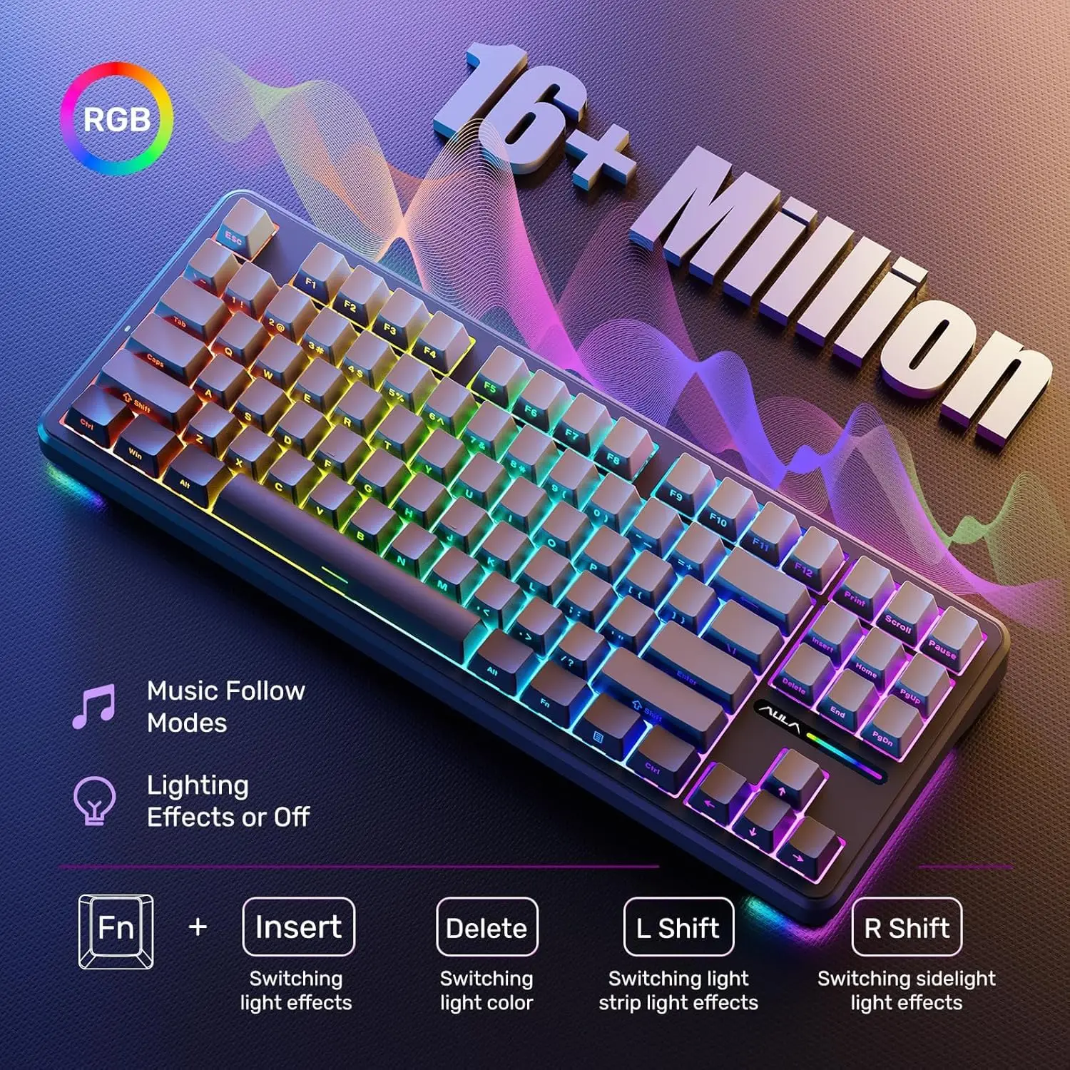 Aula F87 Pro Wireless Gasket Mechanical Keyboard 87 Keys Compact TKL Tri-Mode BT/2.4G/Tpye-C RGB Gaming Keyboard Hot Swappable