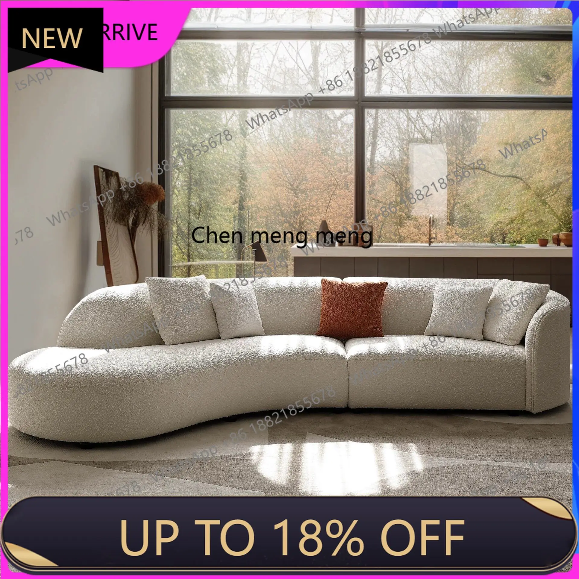 

M78 Italian minimalist curved beige lamb wool fabric sofa designer sofa