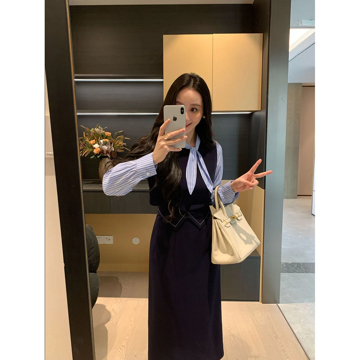 

Комплект XIN Commuter Sle: осенне-зимний повседневный костюм для женщин, юбка с высокой талией и топ, модный комплект из двух предметов