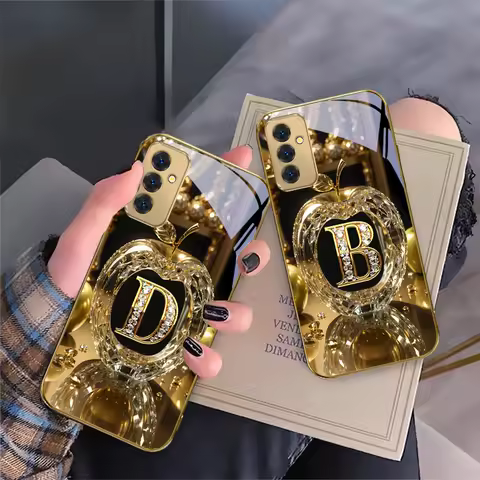 Crystal gold letter 'A' For Samsung Galaxy S 21 S22 S23 Plus S24 Ultra S20 FE 25Ultra S21+ S9+ 22Plus Golden glass phone case