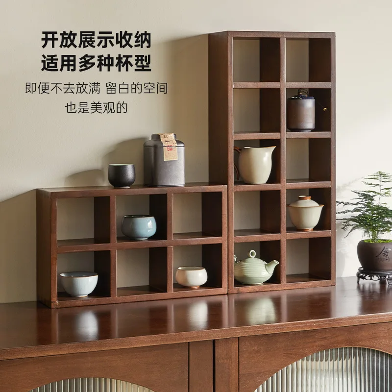 

Solid wood rack desktop tea set storage rack