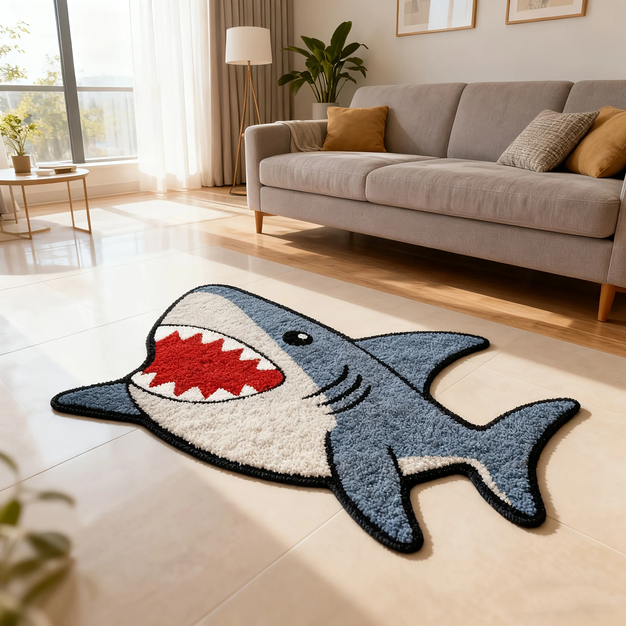 VIKAMA Cute Cartoon Shark Irregular Doormat 2D Printed Anti-Slip Waterproof Floor Mat For Kids Bedroom Entrance Decor Welcome