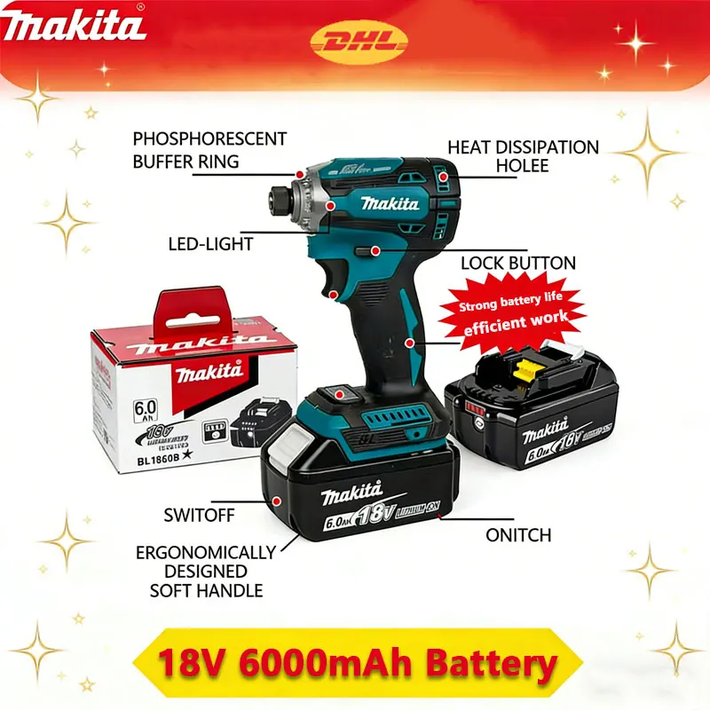 Makita 6.0Ah 18V rechargeable battery 6.0Ah compatible with DTD171/DTD173 18V cordless impact drilling tool compatible 📦 ️
