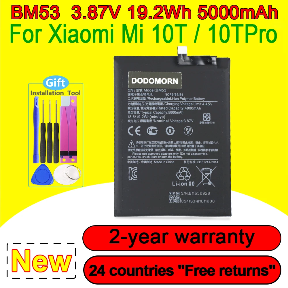 BM53 NEW 4900mAh Battery For Xiaomi 10T Pro Mi10T High Quality Smartphone/Smart Mobile Phone With Tracking Number In Stock