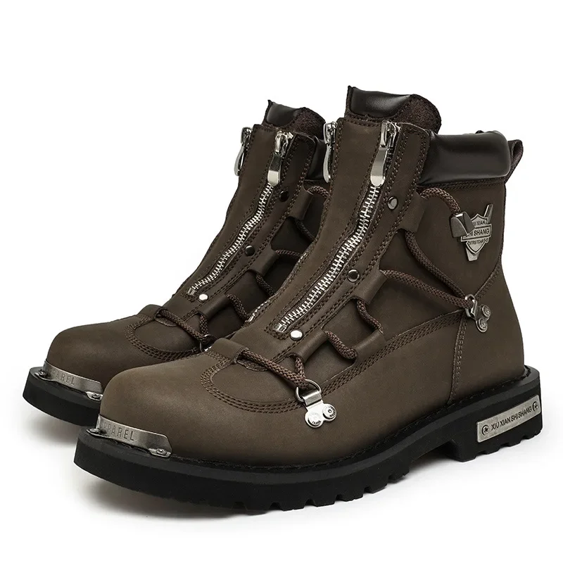 2026 Men's Knight Locomotive Side Zipper Tooling Wear-resistant Non-slip Outdoor Large Size Boots