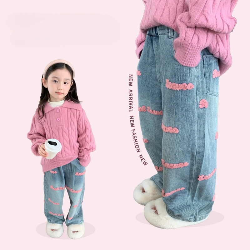 kids girls jeans spring autumn teenager girls denim wide leg pants clothing for girls casual trousers children denim pants 3-14Y