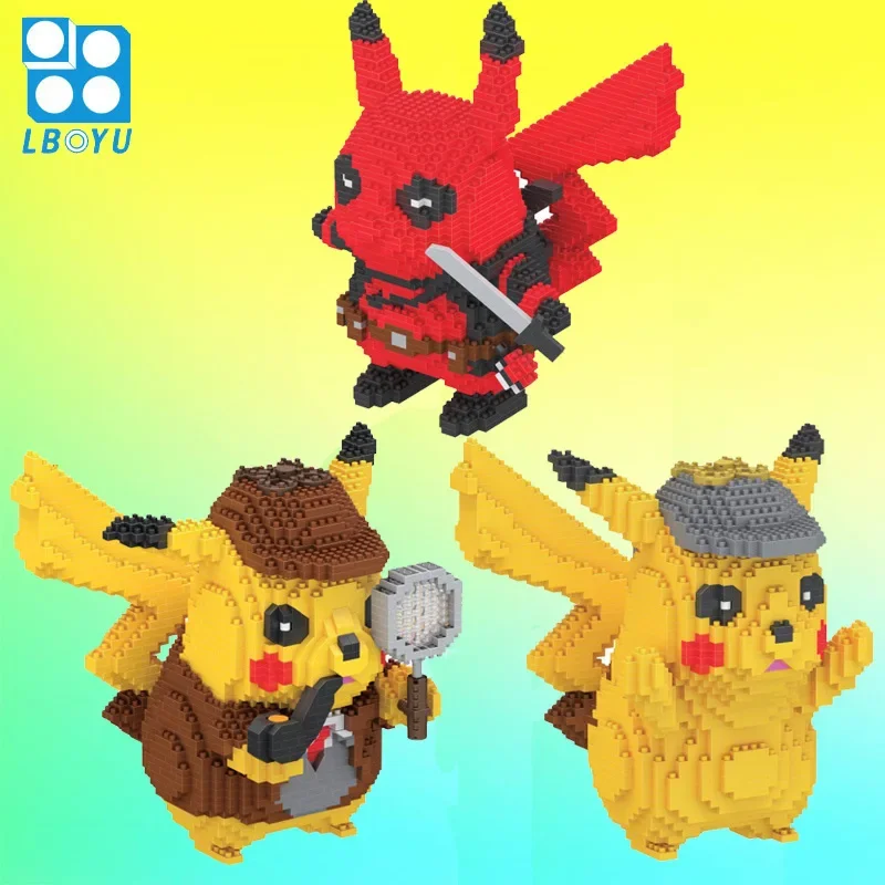 Pokemon Pikachu Mini Building Blocks Detective Deadpool LBOYU DIY Model Diamond Micro Brick Figures Toys For Kid Birthday Gift