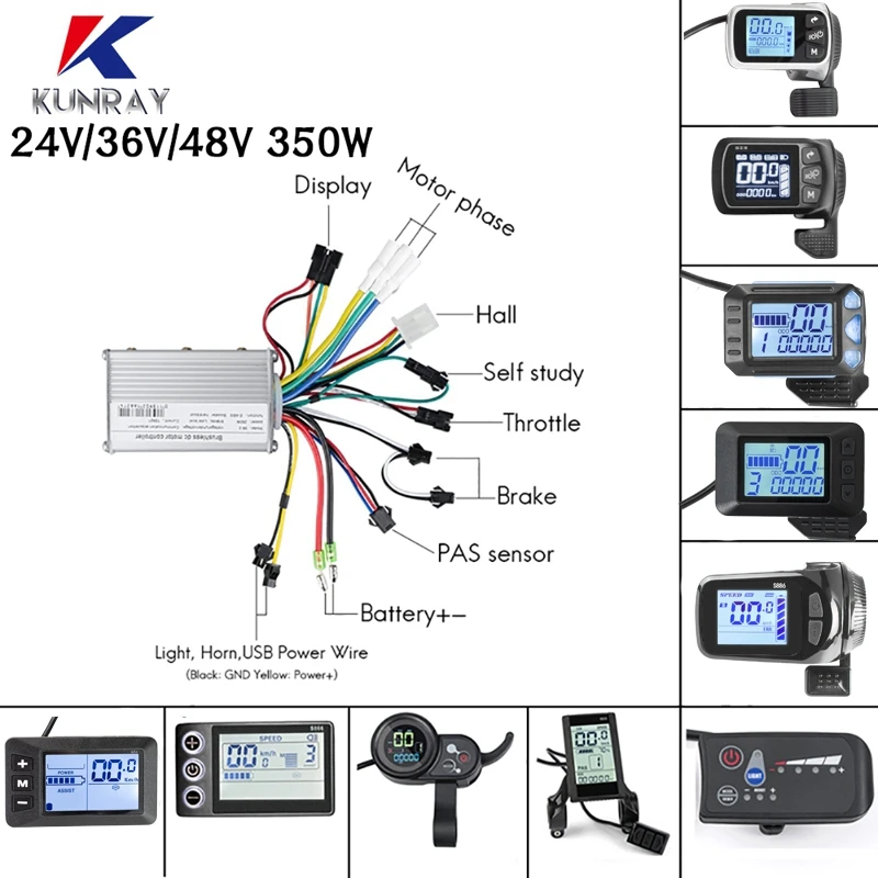 350W Bicycle Brushless Controller Ebike Display Kit 24V/36V /48V Scooter Motor Controller LCD Display Ebike Conversion Kit