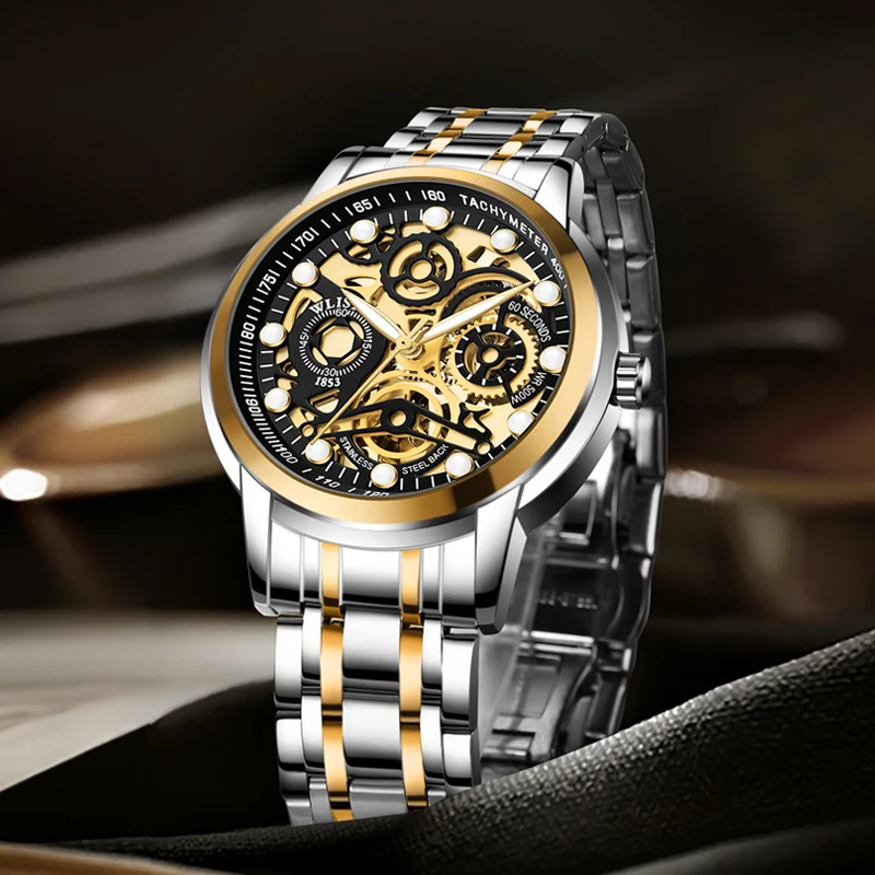 

WLISTH Business Men Watch Stainless Steel Strap Night Light Calendar Mechanical Style Watch Luxury Clock Gift Watches for Man