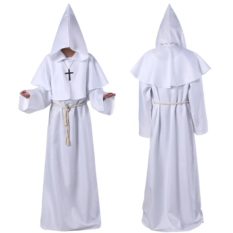 Halloween Medieval Christian Friar Priest Robe Witch Wizard Cloak Cape Party Clothing Death Ghost Vampire Devil Cosplay Costumes