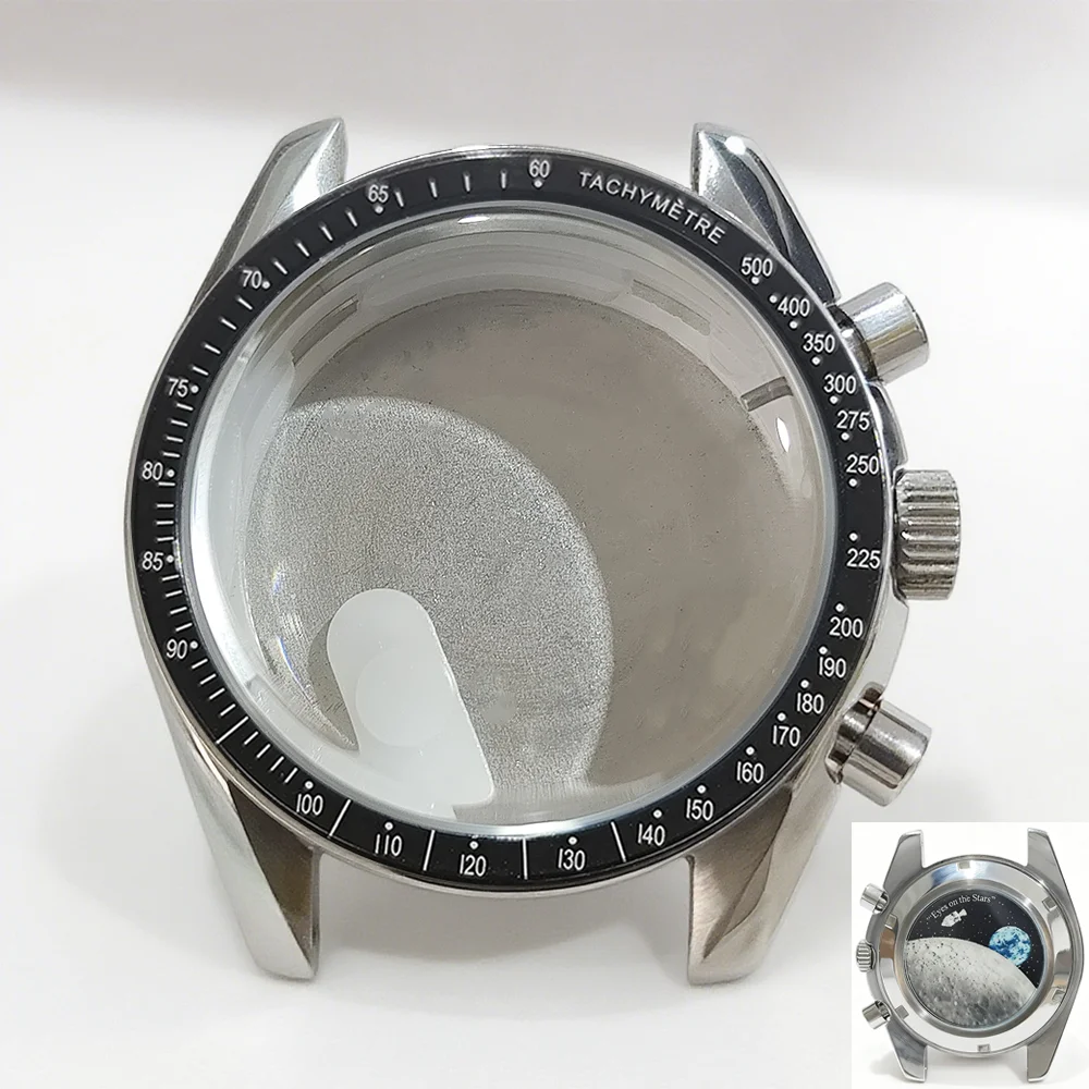 

VK63 Case VK63 Moon Watch 39.7MM Case Moon Pattern Back Chronograph Stainless Steel Metal Material Fits Speed Master Watch Cases