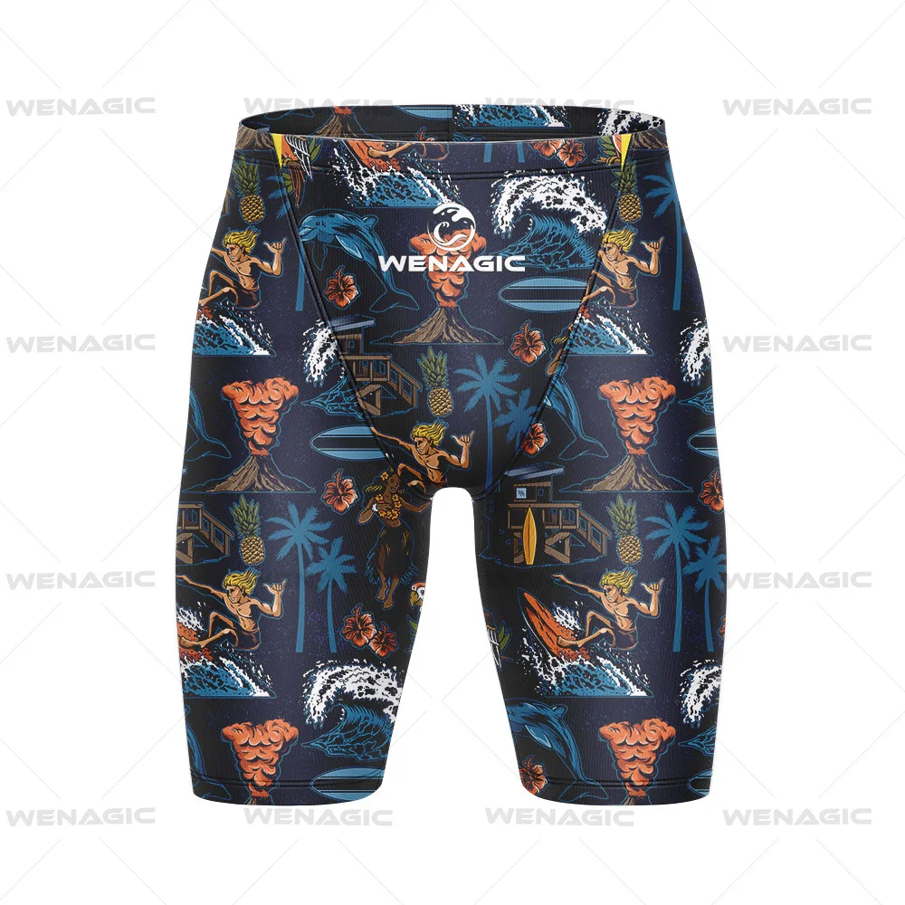 New Men's Swim Jammer Swimsuit Swimming Trunks Beach Tights Shorts Athletic Training Swimwear Bathing Suit Running Surfing Pants