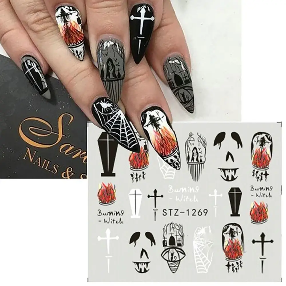 Halloween Ghost Nail Art Wasser Aufkleber Aufkleber Mumie Geist gefälschte Nagel Zubehör DIY Nagel Aufkleber Spinnen Web