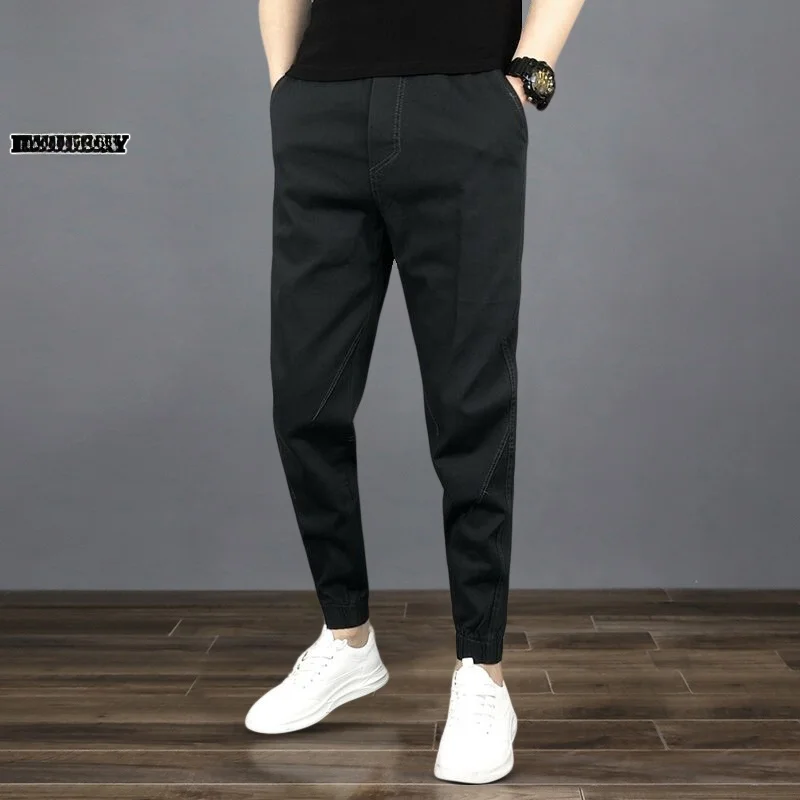 

Men's Casual Loose Fit Cargo Pants Spring Trendy Harlan Long Trousers Elastic Waist Cotton Polyester Blend