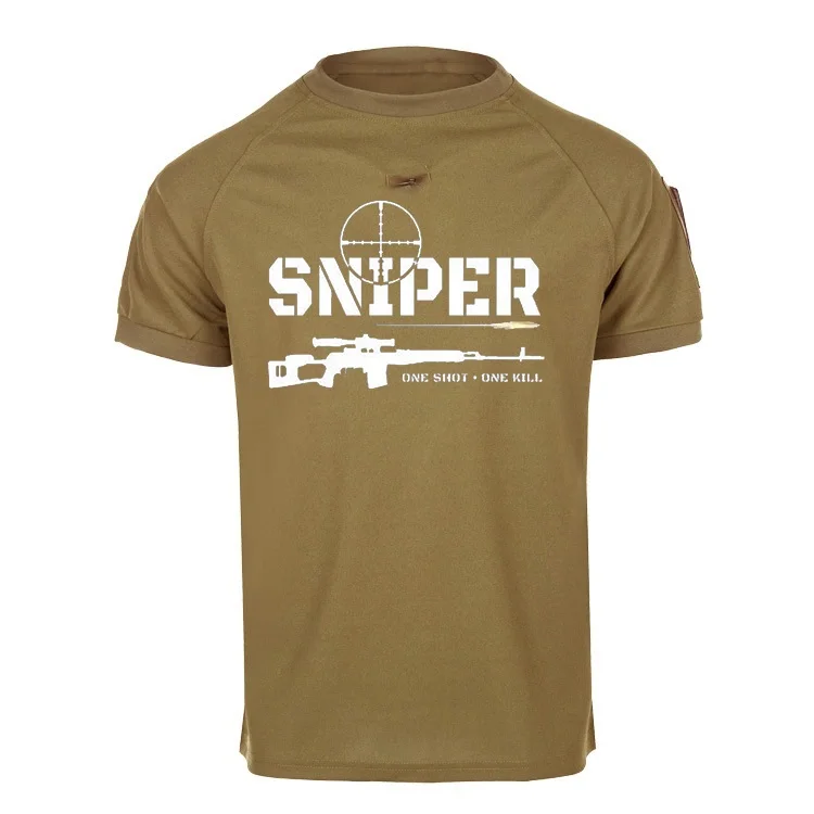 Men T-Shirts Military Hiking Tops Tee Outdoor Tactical TShirt Special Army Sniper One Shot One Kill Short Sleeve Undershirts