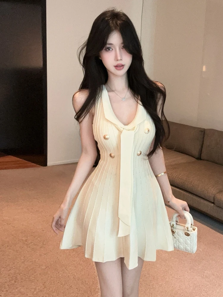 

Элегантное женское трикотажное платье с V-образным вырезом, поясом, золотисто-синего цвета, приталенное, А-силуэта, летнее, сексуальное, Pure Desire