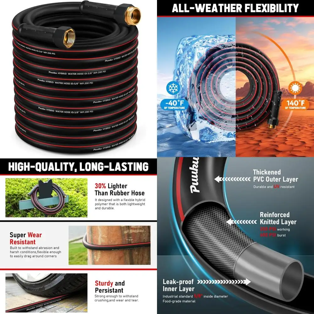 

Heavy-Duty 100ft Flexible 5/8 Garden Hose, Non-Expandable, Kink-Free, Leak-Proof, Lightweight Hybrid for Outdoor Watering Needs