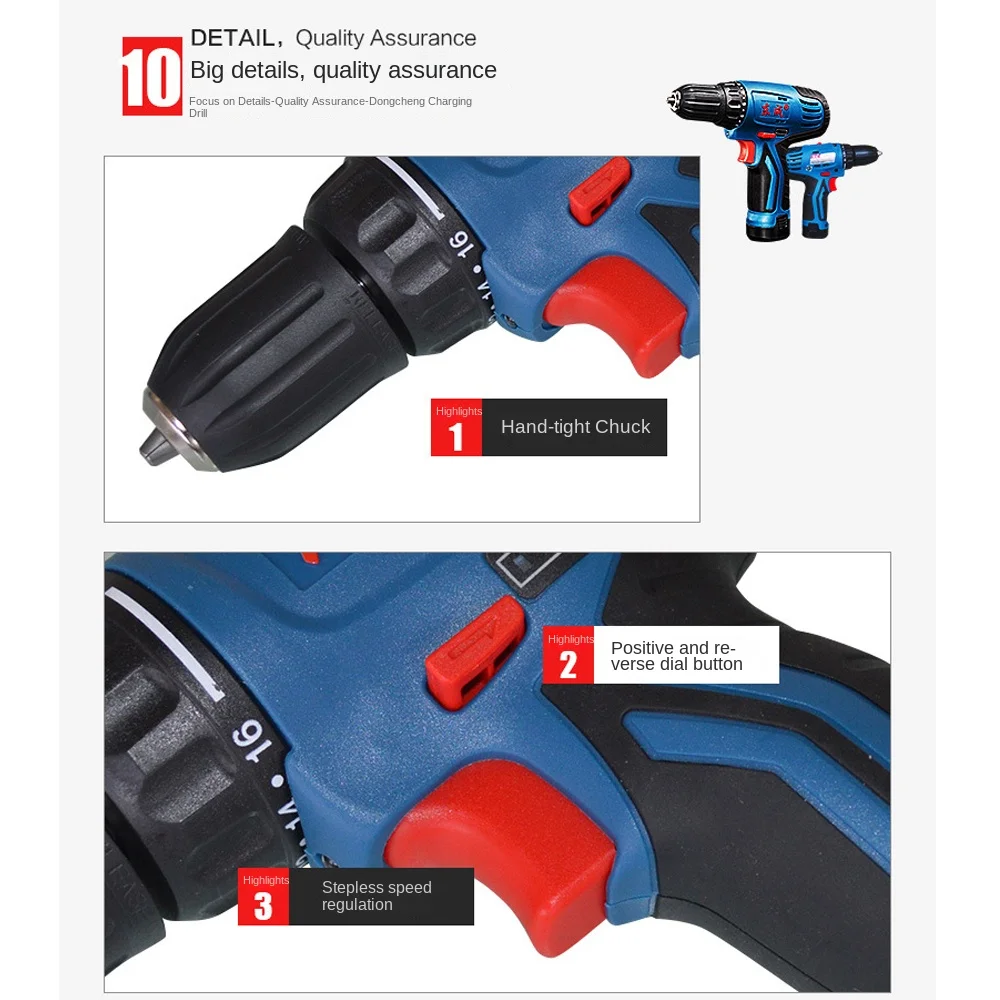 Electric Drill Charging Hand Drill 12v Brushless Pistol Drill Household Industrial Lithium Drill Forward and Reverse Power Tool
