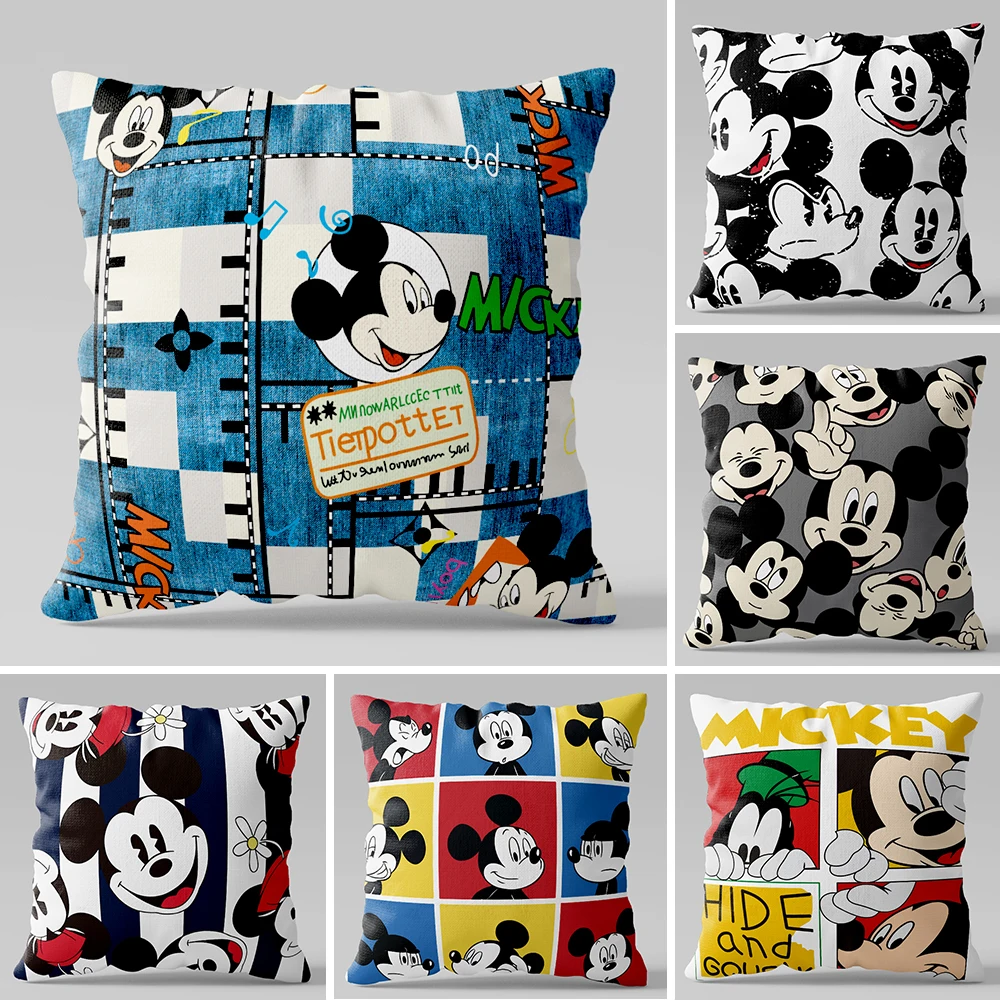 

Disney Mickey Square Pillowcase Cartoon Pattern Bedroom Sofa Decorative Cushion Cover with Zipper Soft Cushion Customized Cover