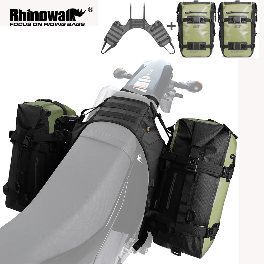 Rhinowalk 2PCS Universal Motorcycle Saddlebags 6L/8L/10L/15L Waterproof Pannier Bags with Base for Most Motorbikes