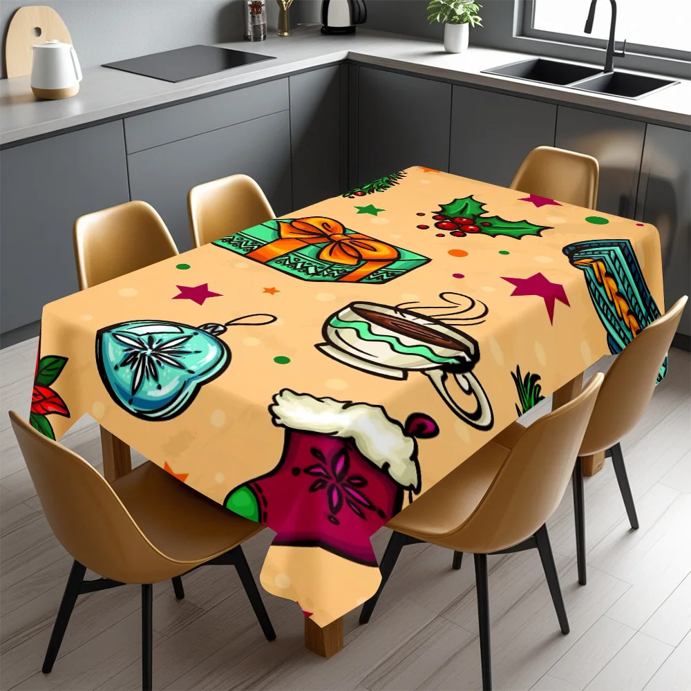Cute Christmas Tablecloth Spillproof Festive Holiday Dining Table Cover for Kitchen Party Decor
