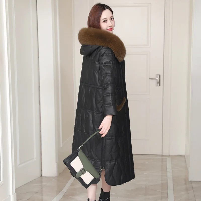 

2023 Promotion genuine leather jacket, down jacket, women's mid length winter new sheep skin fox fur hooded fur jacket