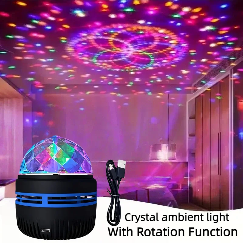 Crystal Rotating RGB Disco Ball Light USB Colorful Ambient Lamp for Party Room Decor Mood Night Light with Stunning Projection