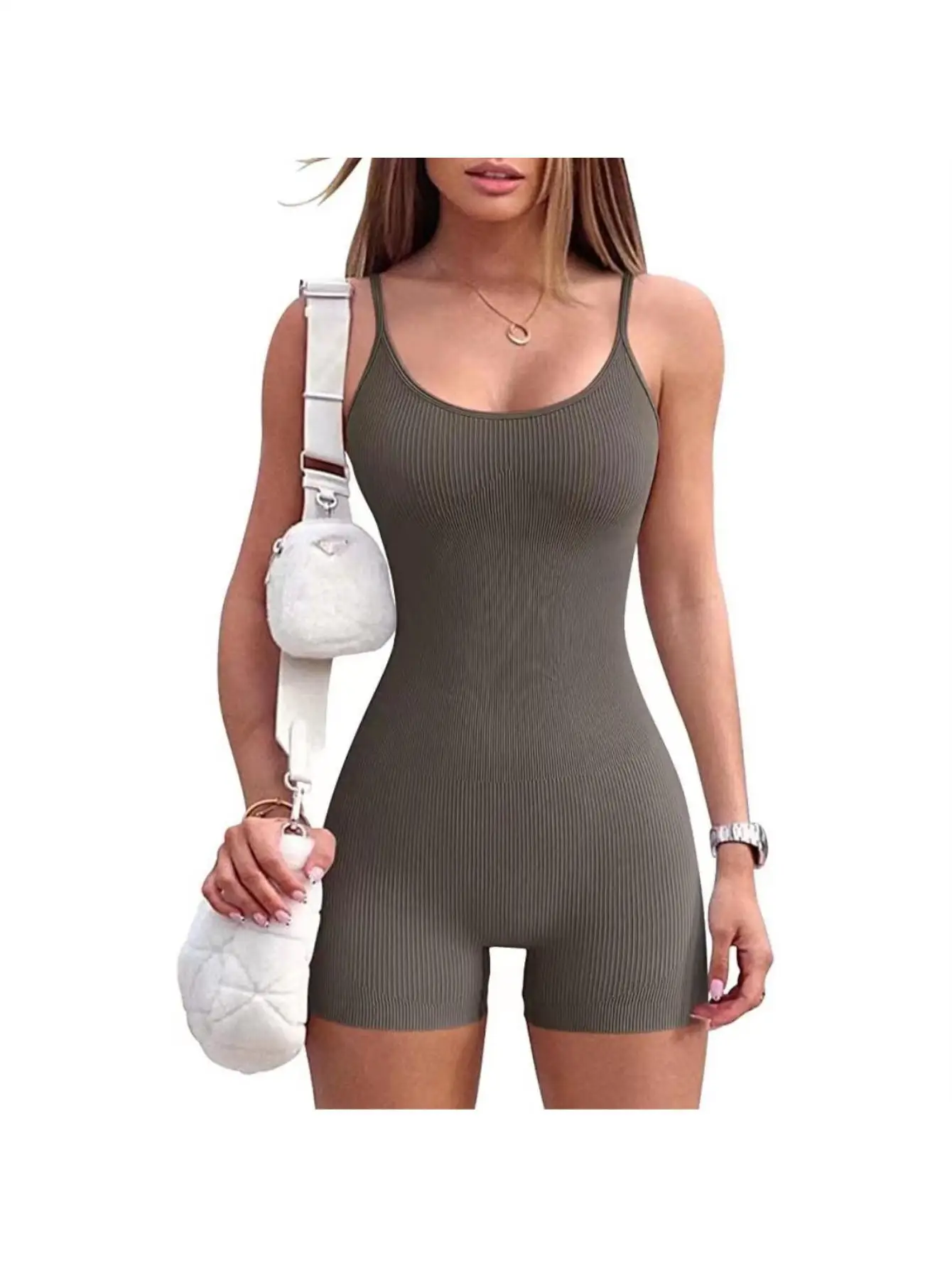 

Однотонный облегающий комбинезон для йоги на тонких бретелях – эластичный цельный спортивный костюм, облегающий ромпер для тренировок для женщин