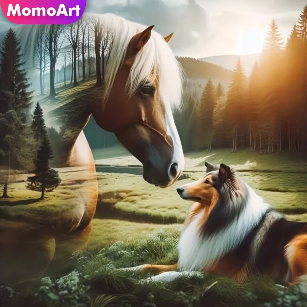 Momoart Diamond Painting Dog Animal Picture Rhinestones DIY Diamond Mosaic Horse New Collection Kits Home Bedroom Wall Artwork