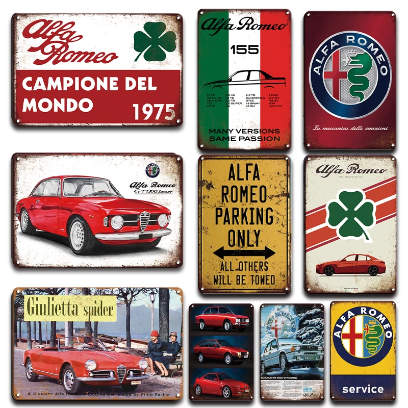 Vintage Alfa Romeo Art Poster Tin Sign Garage Home Decorative Metal Plate Retro Car Stickers Man Cave Decor Metal Plaque Signs