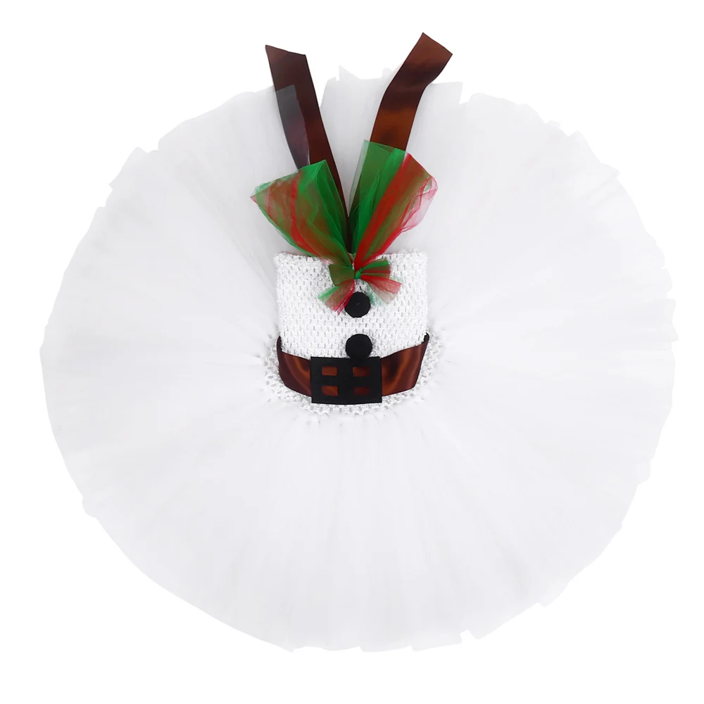 White Snowman Christmas Costumes for Girls Xmas Party Dresses Gift for Kids New Year Outfit Princess Ballet Tutus with Hat Scarf 5