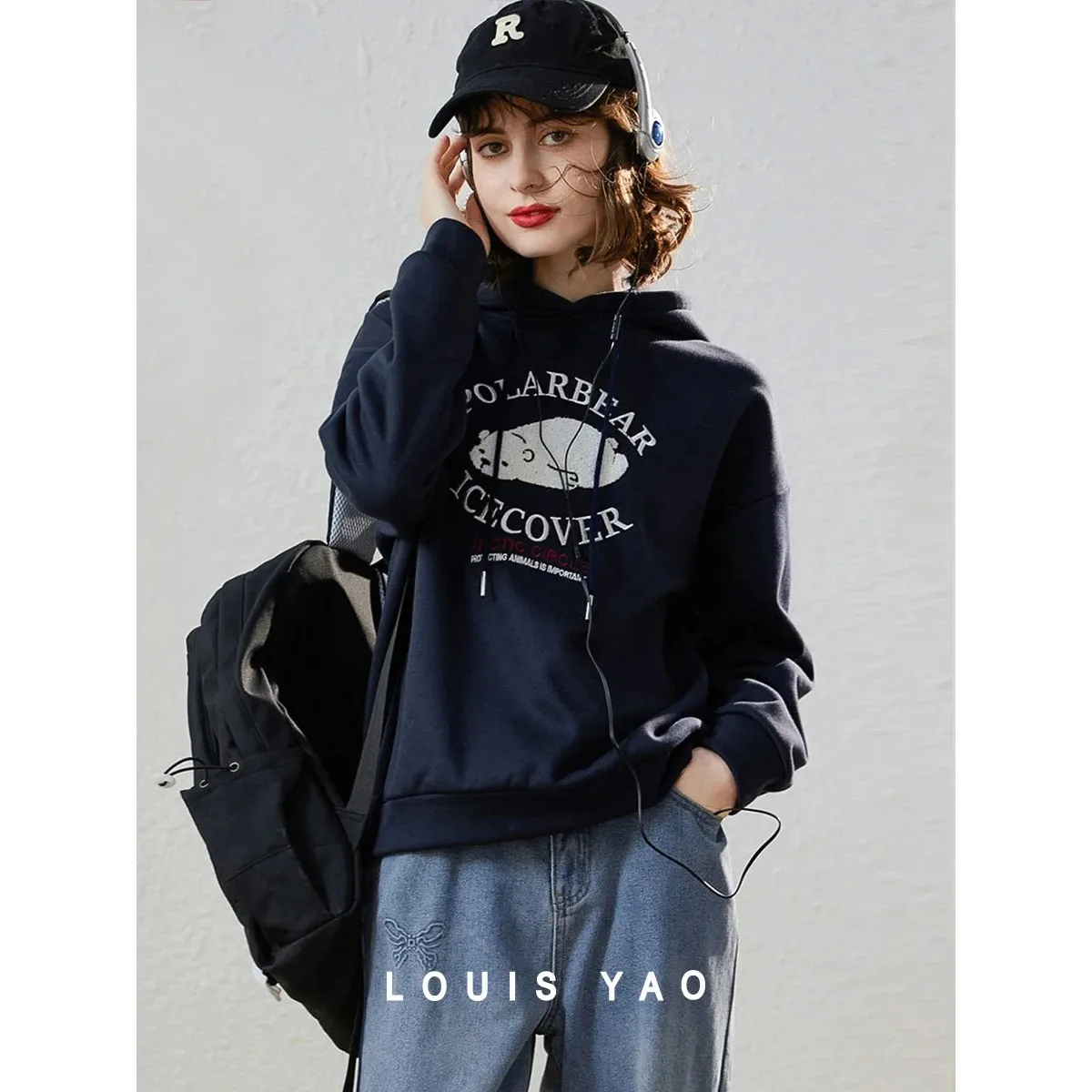 

LOUIS YAO Casual Embroidered Loose Women's Hoodie 2025 Winter Thick Velvet Fashionable Personalized Long Sleeve Sweatshirts