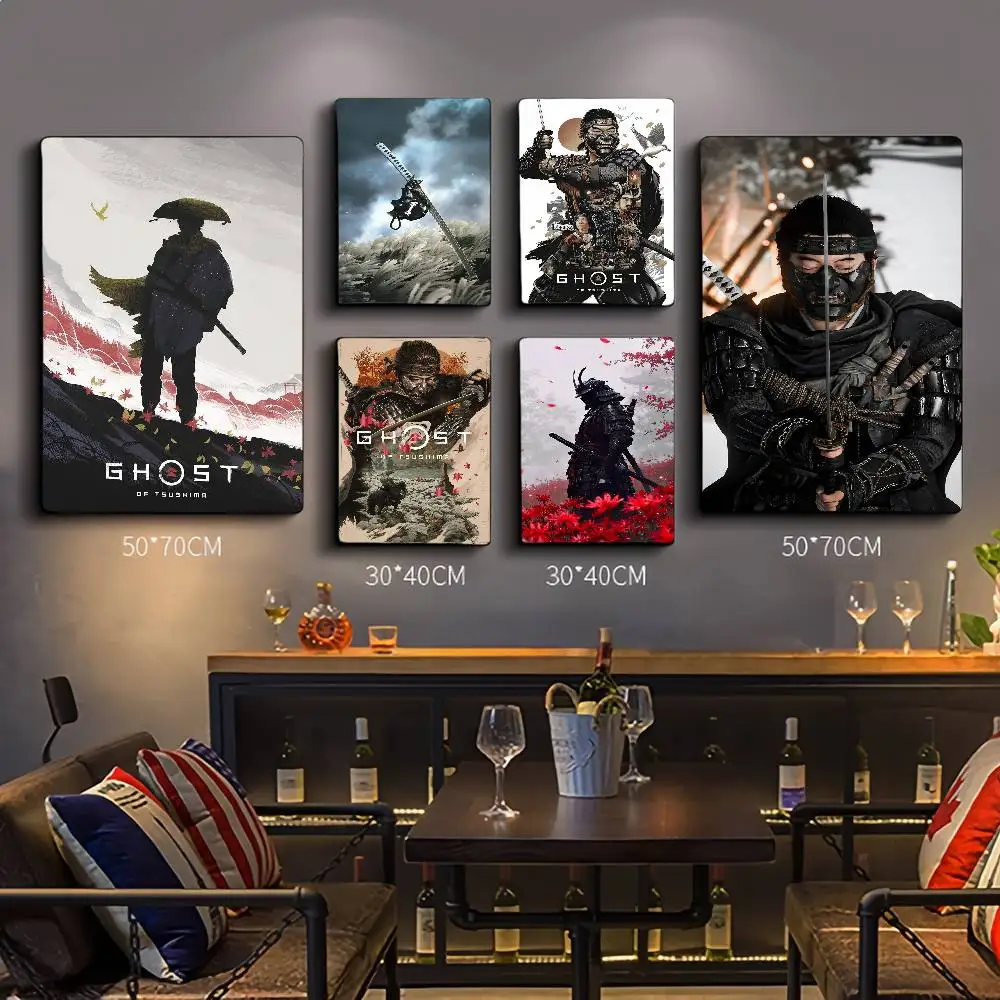 Game Ghost Of Tsushima Anime-Poster, selbstklebende Dekoration, Malerei, Wandkunst, weißes Kraftpapier, Wanddekoration