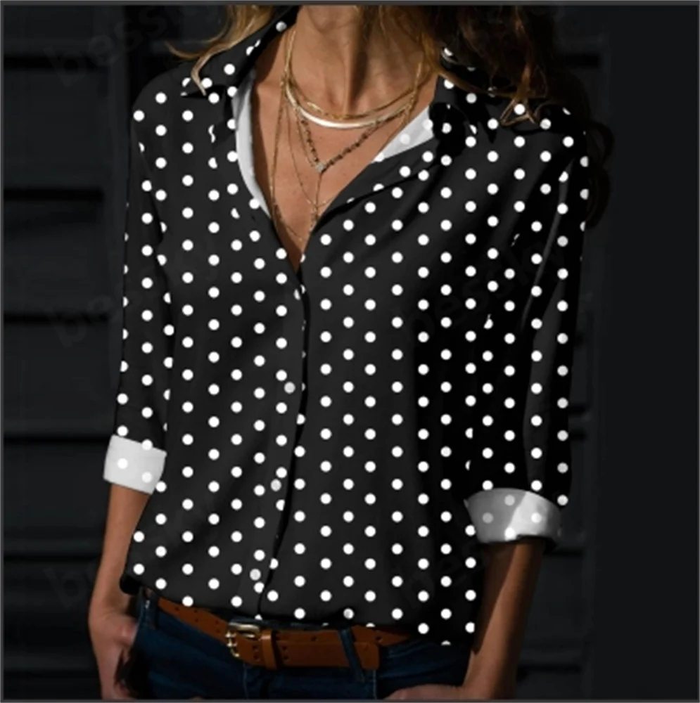 

Ladies V-neck Long Sleeve Shirt Printed Spring Summer Fashionable Ladies Top
