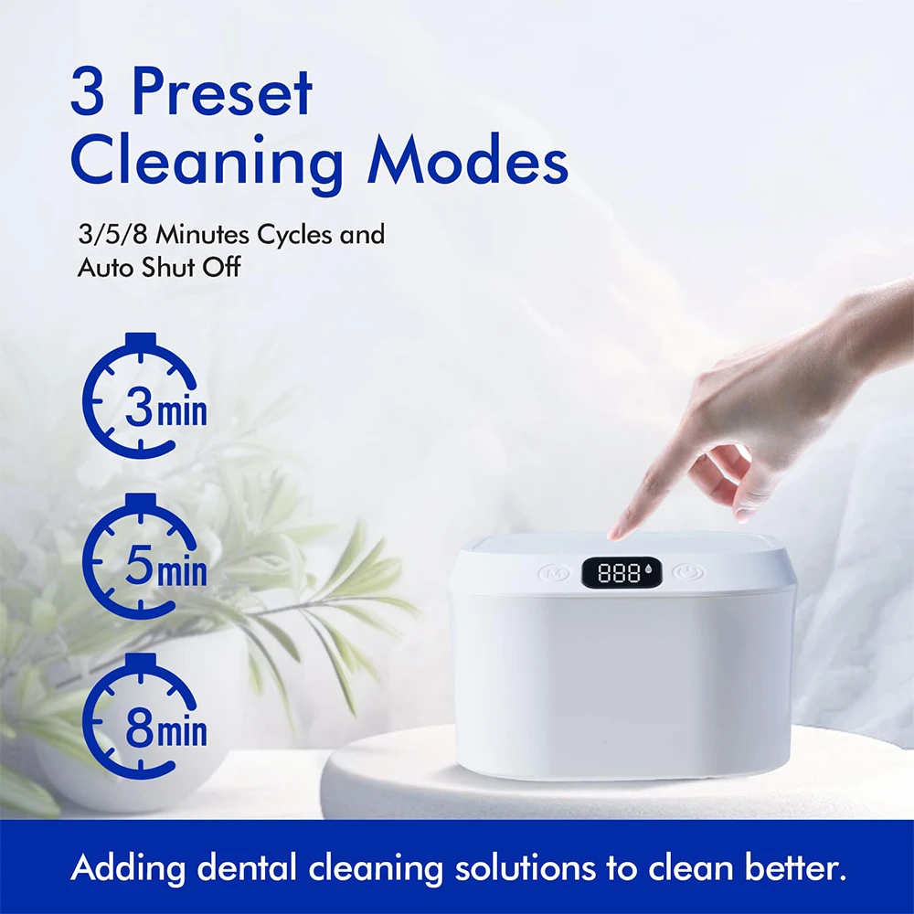 Ultrasonic Retainer Cleaner Professional Denture Cleaner Machine Dental Ultrasonic Washer Bath 46kHz Portable Dental Clean