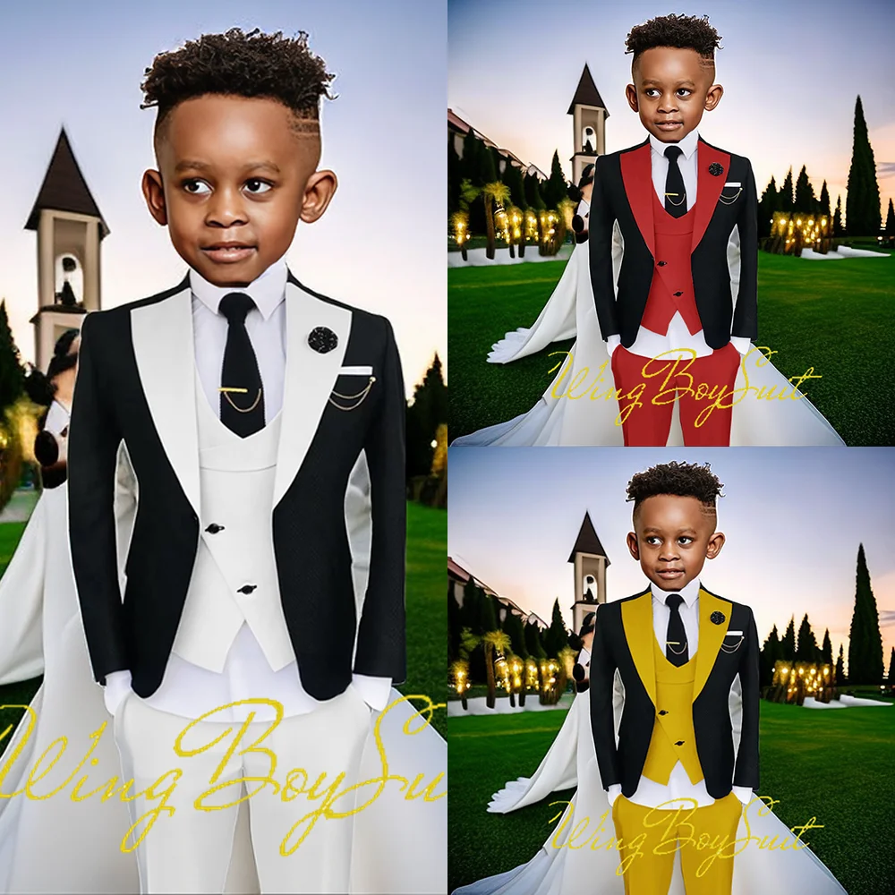 Kids Boys Suit Jacket Pants Vest 3 Piece Set Wedding Tuxedo Fashion Design 2-16 Years Old Customized Clothes Child Blazer