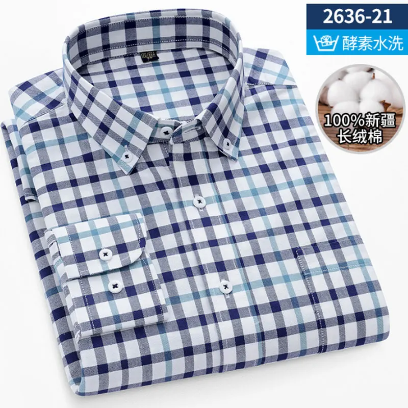 Camisa de manga larga de 100% algodón para hombre, camisa informal a cuadros a rayas de color sólido, no de hierro, talla grande 6XL, 7XL, primavera