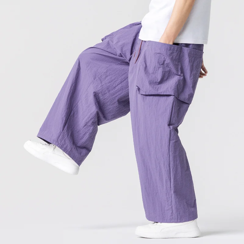 Summer Light Thin Wide Leg Pants Men Women Oversized Loose Harajuku Casual Trousers Unisex Style Joggers Solid Color Cargo Pants