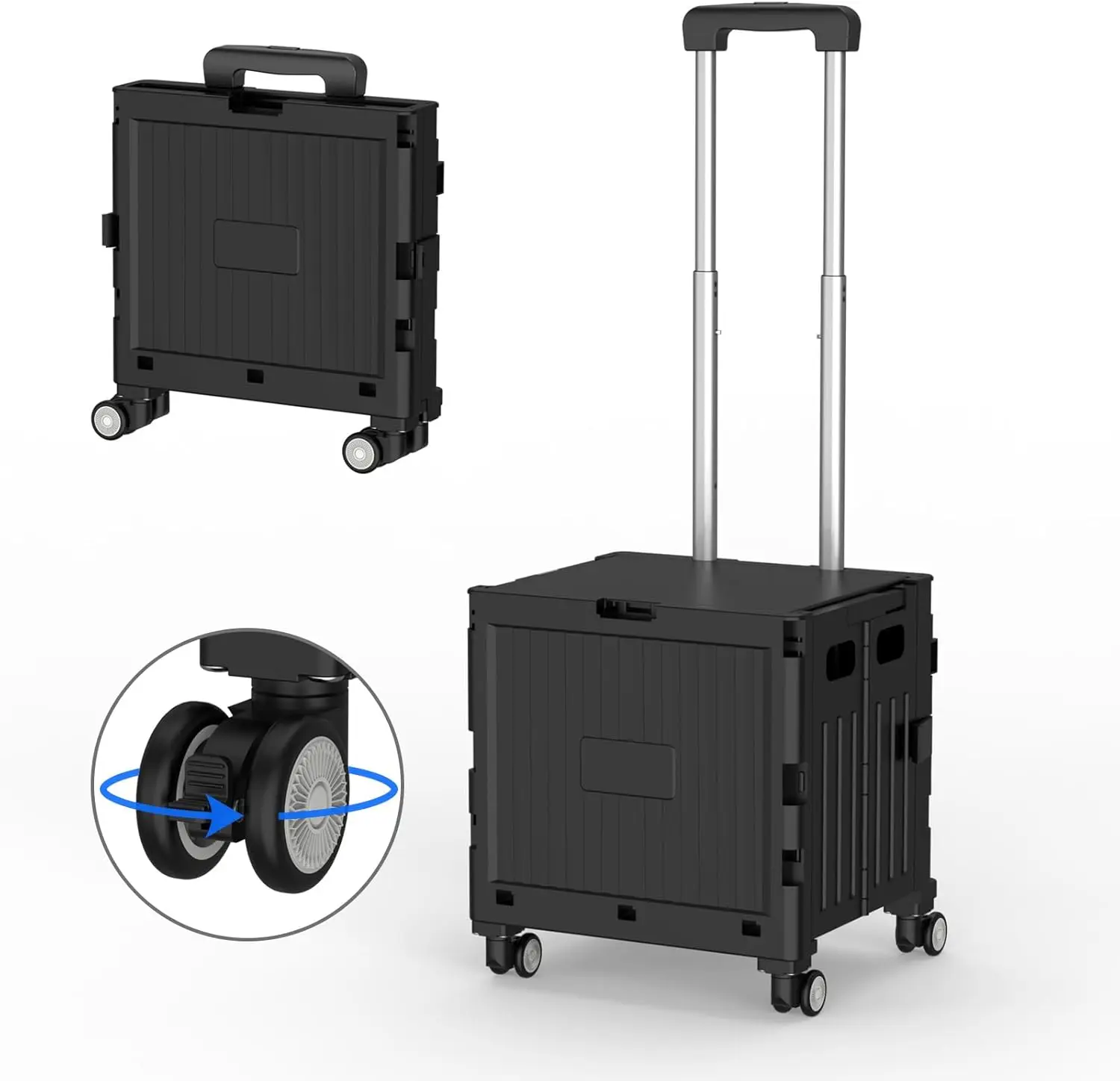 Marketero Collapsible Shopping Box Trolley Wheels Folding Teacher Trolley Cart Heavy Duty Wheels 360°Rotate & Telescopic Handle