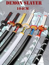 104CM Miecz Katana Anime Miecze Cosplay Demon Slayer Tanjirou Agatsuma Rekwizyty Drewniany Model Prezent dla dzieci Dekoracja biurka Zabawka Miecz